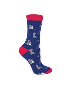 Miss Sparrow 1 Pack Damen-Socken Mit Lustigem Hunde-Muster Aus Bambus - Blau