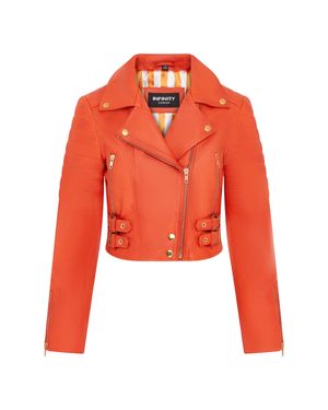 Infinity Leather Brando Cropped Lederjacke Für Damen - Orange