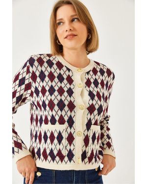 Bianco Lucci Jacquard-Strickjacke Mit Taschen - Schwarz