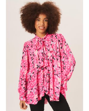 Gini London Animal Print Krawattenausschnitt Oversized Top - Pink