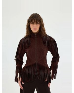 Sélone Studio Zeya Fringed Sculpt Jacket - Brown