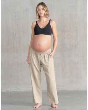 Seraphine Wide-Leg Linen-Blend Under Bump Maternity Pants - Gray