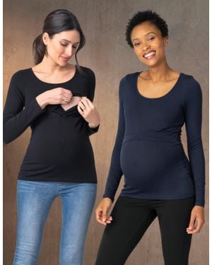Seraphine Twin Pack Maternity + Nursing Long Sleeve Tops - Blue