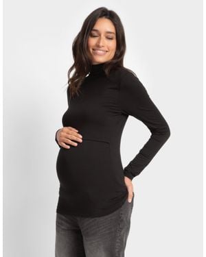 Seraphine Lift-Up Long Sleeve Jersey Maternity + Nursing Layering Top - Black