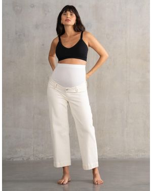 Seraphine Organic Cropped Straight Wide-Leg Maternity Jeans - Natural