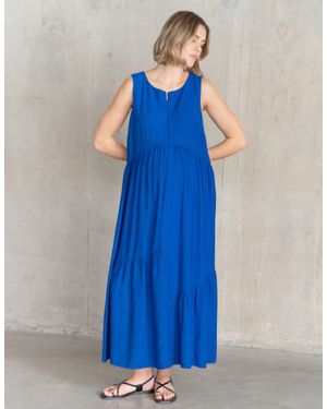 Seraphine Asymmetric Zip-Front Tiered Maternity & Nursing Midi Dress - Blue