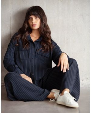 Seraphine Relaxed Fit Longline Maternity + Nursing Shirt - Blue