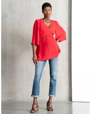 Seraphine Flutter Sleeve Maternity + Nursing Wrap Top - Red