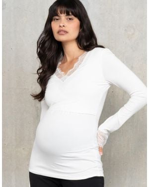 Seraphine Lace Trim Jersey Layering Maternity + Nursing Top - White