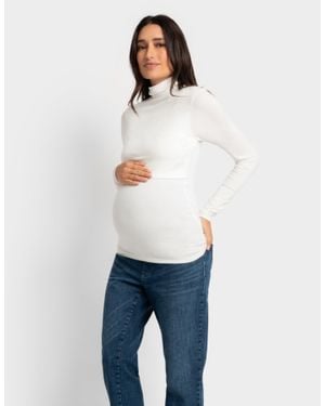 Seraphine Lift-Up Long Sleeve Jersey Maternity + Nursing Layering Top - White
