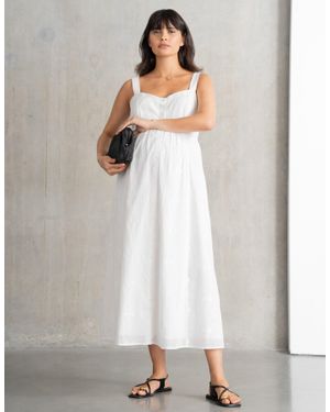 Seraphine Embroidered Button-Down Midi Maternity + Nursing Dress - White