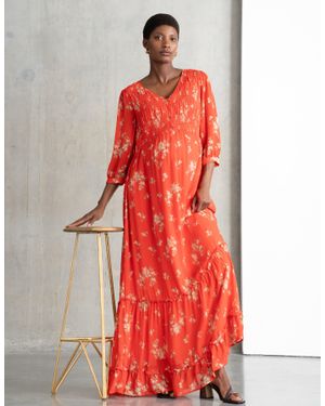 Seraphine Button-Through Shirred Maternity + Nursing Maxi Dress
