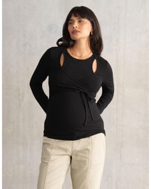 Seraphine Ribbed Wrap Maternity + Nursing Top - Black