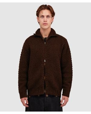 Beams Plus Popcorn Pattern Cardigan - Brown