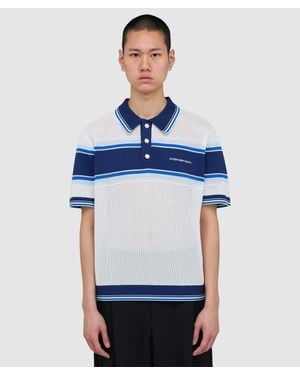 CASABLANCA Mesh Stripe Polo Shirt - Blue