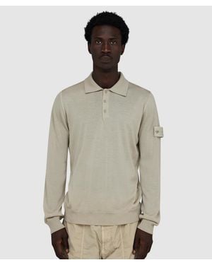 Stone Island Ghost Long Sleeve Polo Shirt - Natural