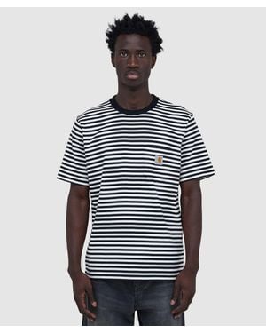 Carhartt Ezra Pocket T-Shirt (Ezra Stripe, Wax - Blue