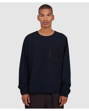 Purple Mountain Observatory Waffle Long Sleeve T-Shirt (Charcoal - Blue