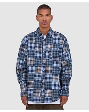 Cafe Mountain Patchwork Check Heritage Shirt (Blues