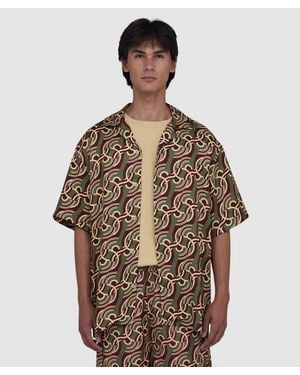 Drole de Monsieur Viscose Chain Link Monogram Shirt (Kaki - Brown
