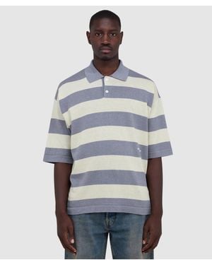Stone Island Marina Striped Raw Hand Organic Cotton And Linen Polo T-Shirt (Ivory Melange - Blue