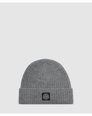 Stone Island Geelong Wool Logo Beanie (Cement Melange - Grey