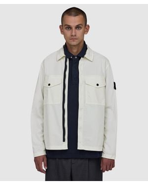 Stone Island Stretch Organic Cotton Twill Hooded Overshirt - White