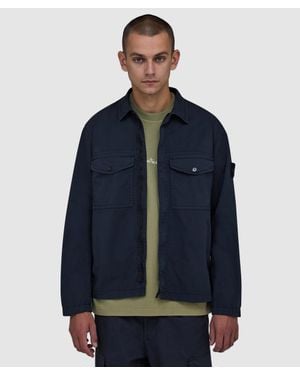 Stone Island Stretch Organic Cotton Twill Hooded Overshirt - Blue
