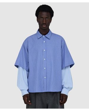 Estudio Niksen Button Up Layered Shirt Stripes - Blue