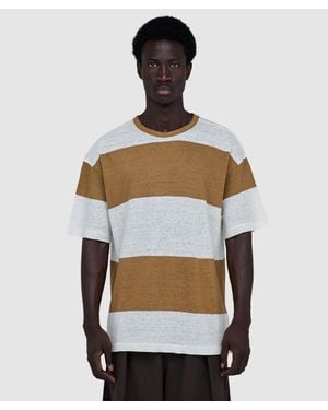 YMC Triple Wide Stripe T-Shirt (Taupe/Off - Brown