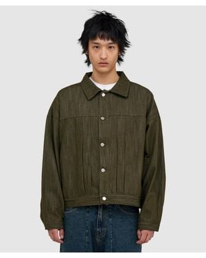 Estudio Niksen Back Strap Pleated Trucker Jacket (Khaki - Green