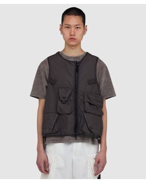 Stone Island Cotton Nylon Micro Ripstop Utility Vest (Charcoal - Black