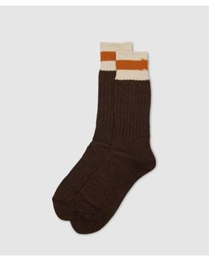 Anonymous Ism Tuck Cuff Stripe Crew Sock (D - Brown