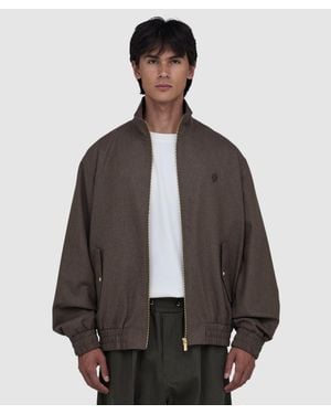 Drole de Monsieur Embroidered Flannel Track Jacket (Light - Brown