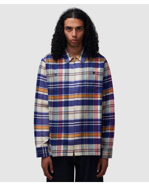 Noah Lightweight Plaid Flannel Overshirt - Blue