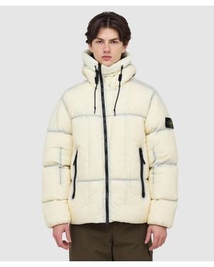 Stone Island Seam Faded Tela Down Hooded Jacket (Ivory - Natural