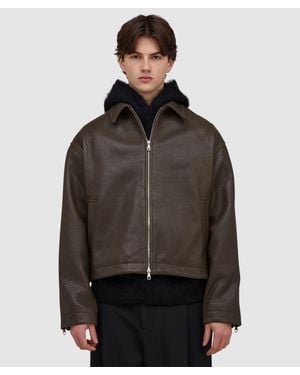 Cole Buxton Shrunken Leather Jacket (Khaki - Brown