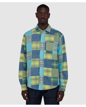 Cafe Mountain Patchwork Heritage Shirt (Crazy Azure - Blue