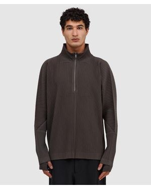 Homme Plissé Issey Miyake Pleats Quarter Zip Pullover (Mudstone - Grey