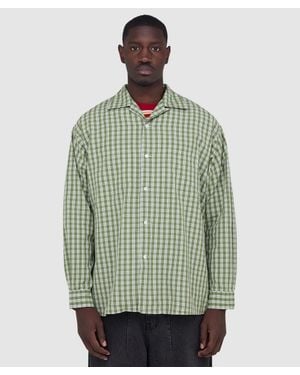 Beams Plus Open Collar 80/2 Madras Shirt - Green