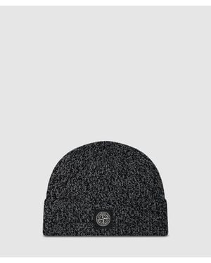 Stone Island Reflective Knit Logo Beanie Melange - Black