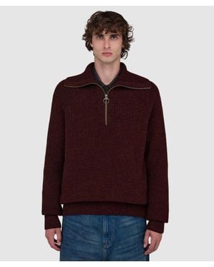 Barbour Riggbay Knitted Half Zip Jumper (Chestnut - Red
