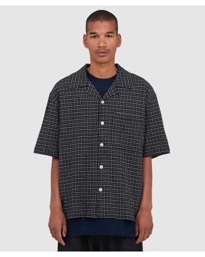 Cafe Mountain Loose Check Vacation Shirt - Blue
