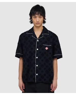 CASABLANCA Monogram Jacquard Short-Sleeved Shirt With Camp Collar - Black