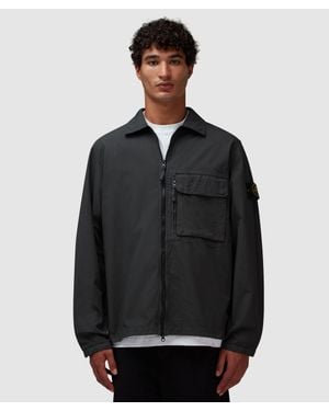 Stone Island Garment Dyed Cotton Zipped Overshirt (Lead - Black