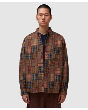 FRIZMWORKS Madras Patchwork Relaxed Shirt (Brownie