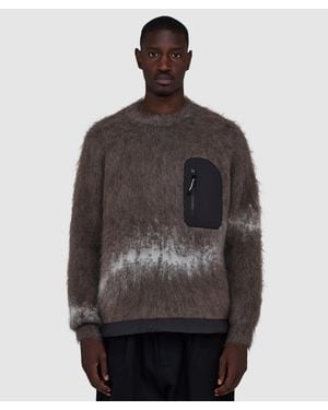 and wander Jacquard Shaggy Knit Sweater - Brown