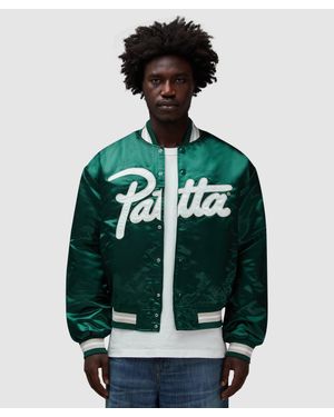 PATTA Script Logo Satin Varsity Jacket - Green