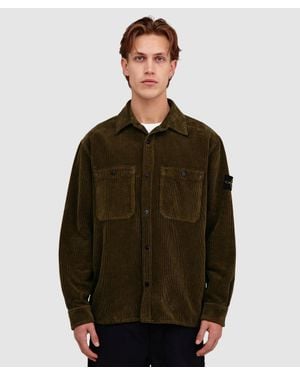 Stone Island 800 Corduroy Button Overshirt (Military - Green