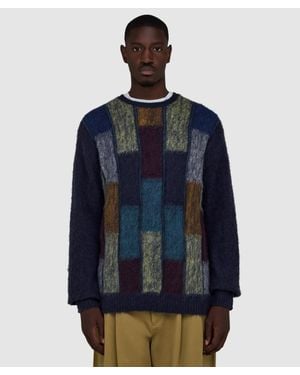 Beams Plus Crew Color Block Sweater - Blue